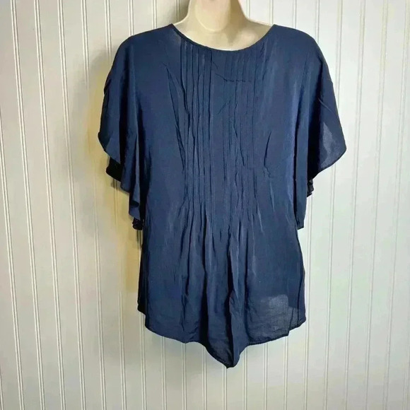 Anthropologie Maeve Maya Flutter Sleeve Navy Pintuck Blouse size 4 H33 - Picture 7 of 9